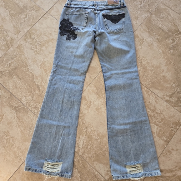 Express X2 Black Bling Applique Floral jeans size 0 - Picture 4 of 4